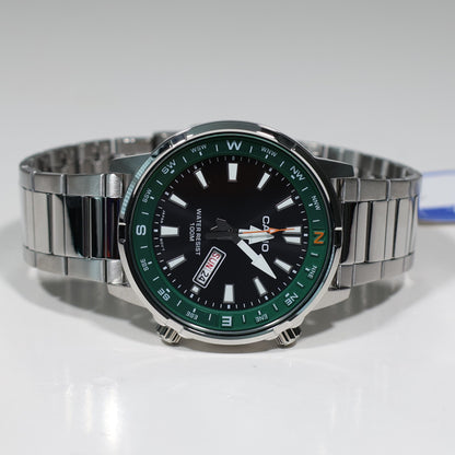 Casio Sports Green Bezel Black Dial Stainless Steel Watch MTD-130D-1A3