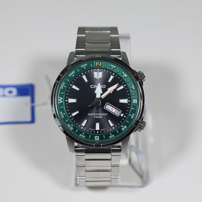 Casio Sports Green Bezel Black Dial Stainless Steel Watch MTD-130D-1A3