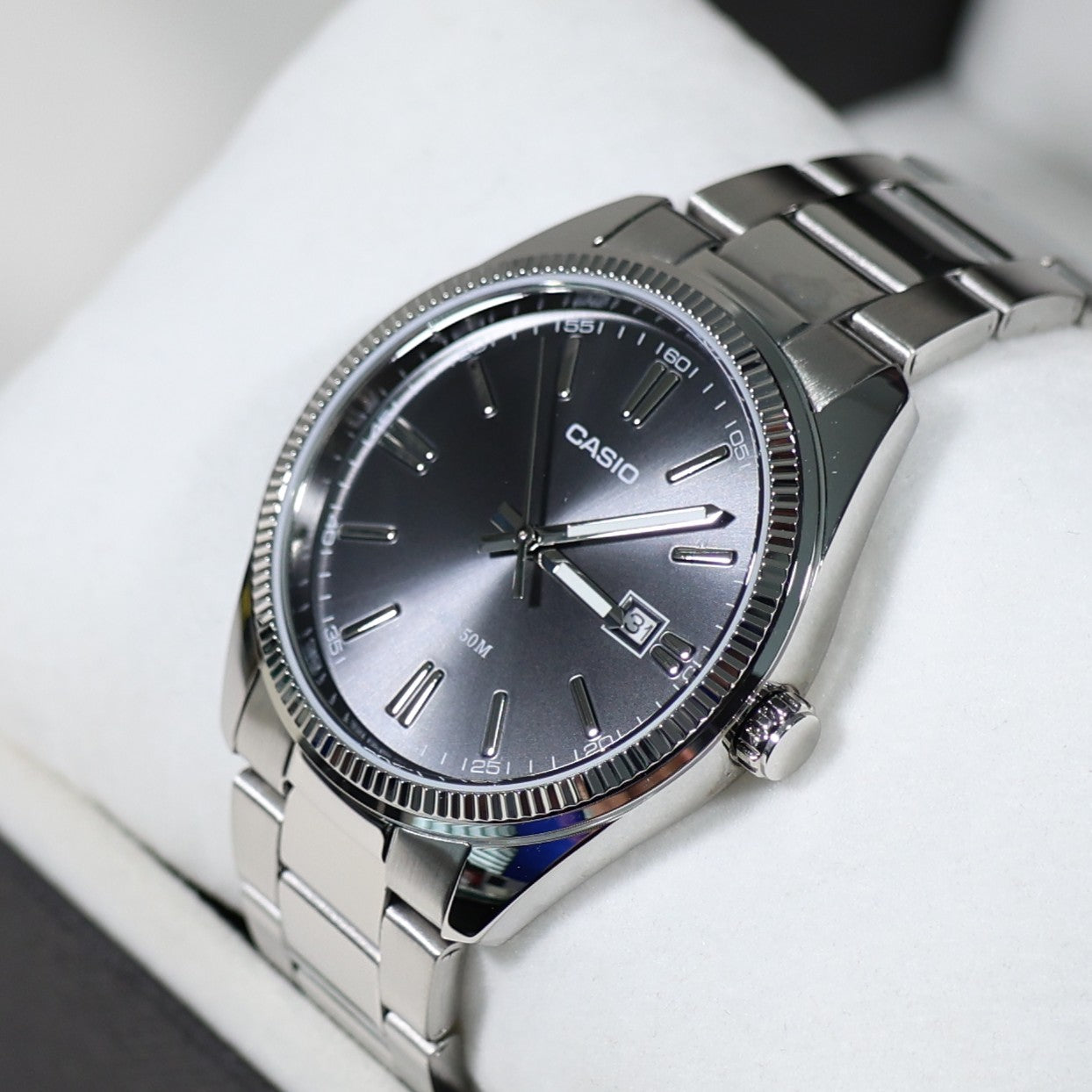 Casio Men's Vintage Gray Dial Stainless Steel Watch MTP-1302PD-1A1VEF - Chronobuy