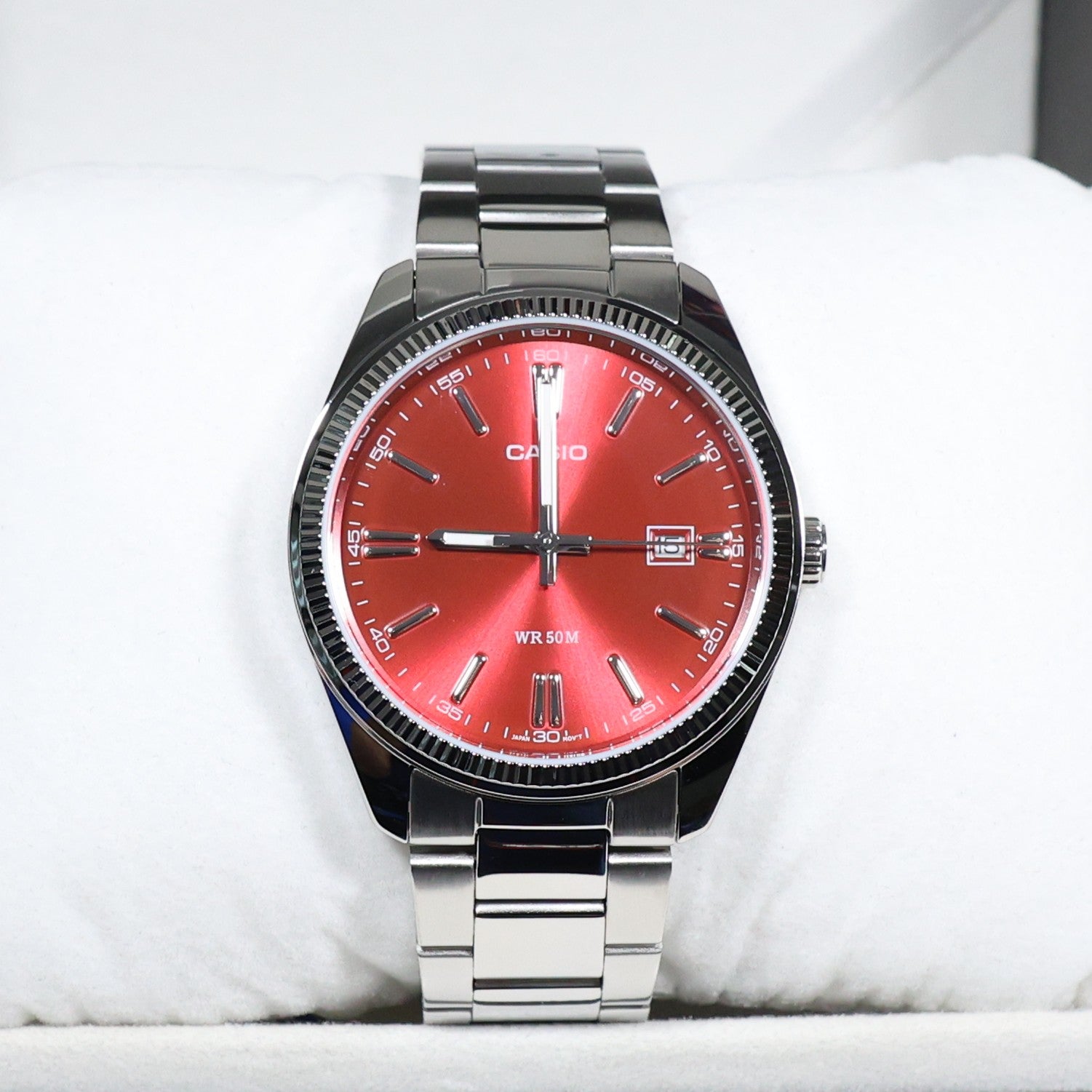 Casio Men's Vintage Red Dial Stainless Steel Watch MTP-1302PD-4AVEF