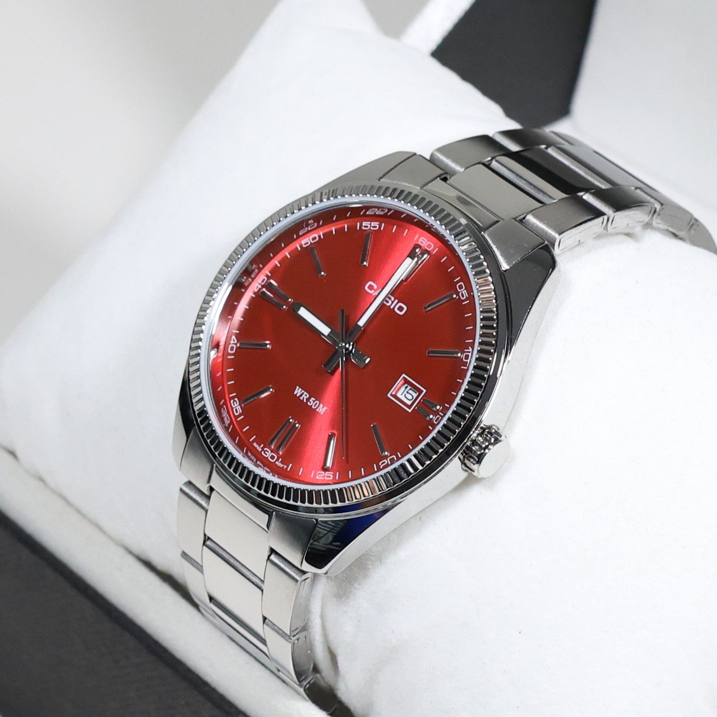 Casio Men's Vintage Red Dial Stainless Steel Watch MTP-1302PD-4AVEF