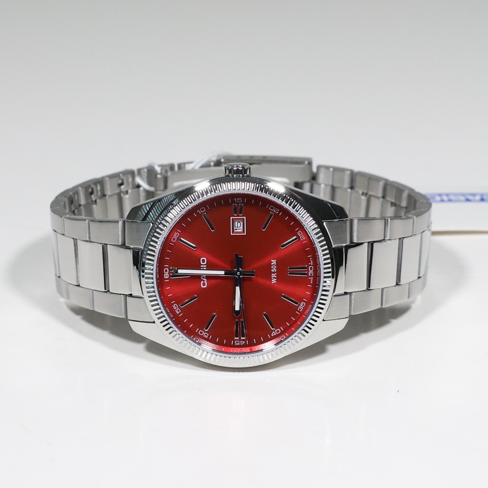 Casio Men's Vintage Red Dial Stainless Steel Watch MTP-1302PD-4AVEF