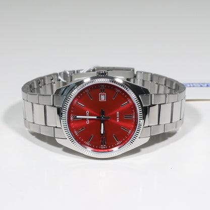 Casio Men's Vintage Red Dial Stainless Steel Watch MTP-1302PD-4AVEF