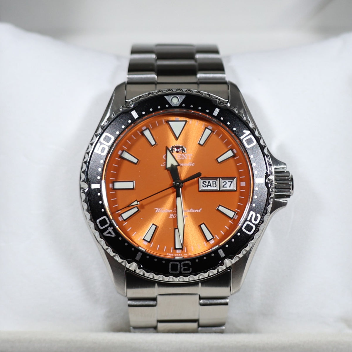 Orient Mako Stainless Steel Orange Dial Diver Men's Watch RA-AA0826Y