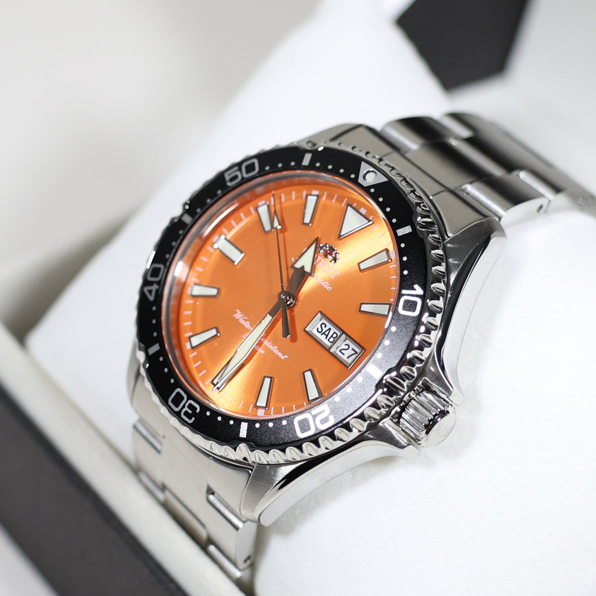 Orient Mako Stainless Steel Orange Dial Diver Men's Watch RA-AA0826Y