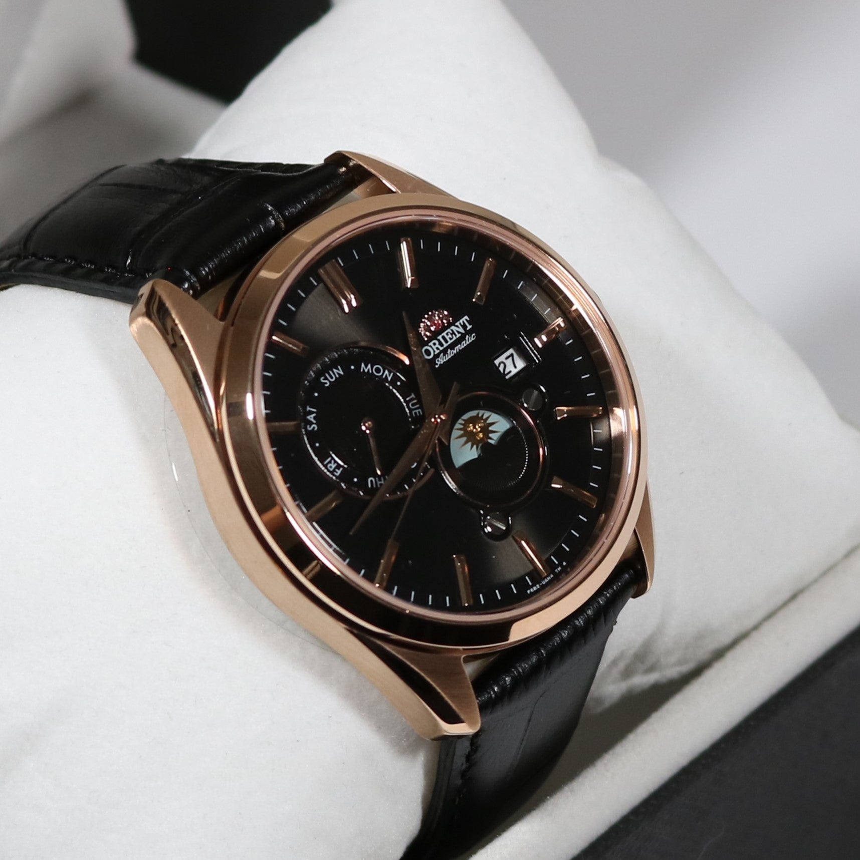 Orient Sun and Moon Black Dial Men s Automatic Rose Gold Tone Watch RA Chronobuy
