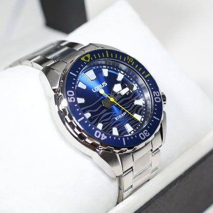 Lorus Men's Diver Blue Dial Stainless Steel Sports Watch RH947RX9
