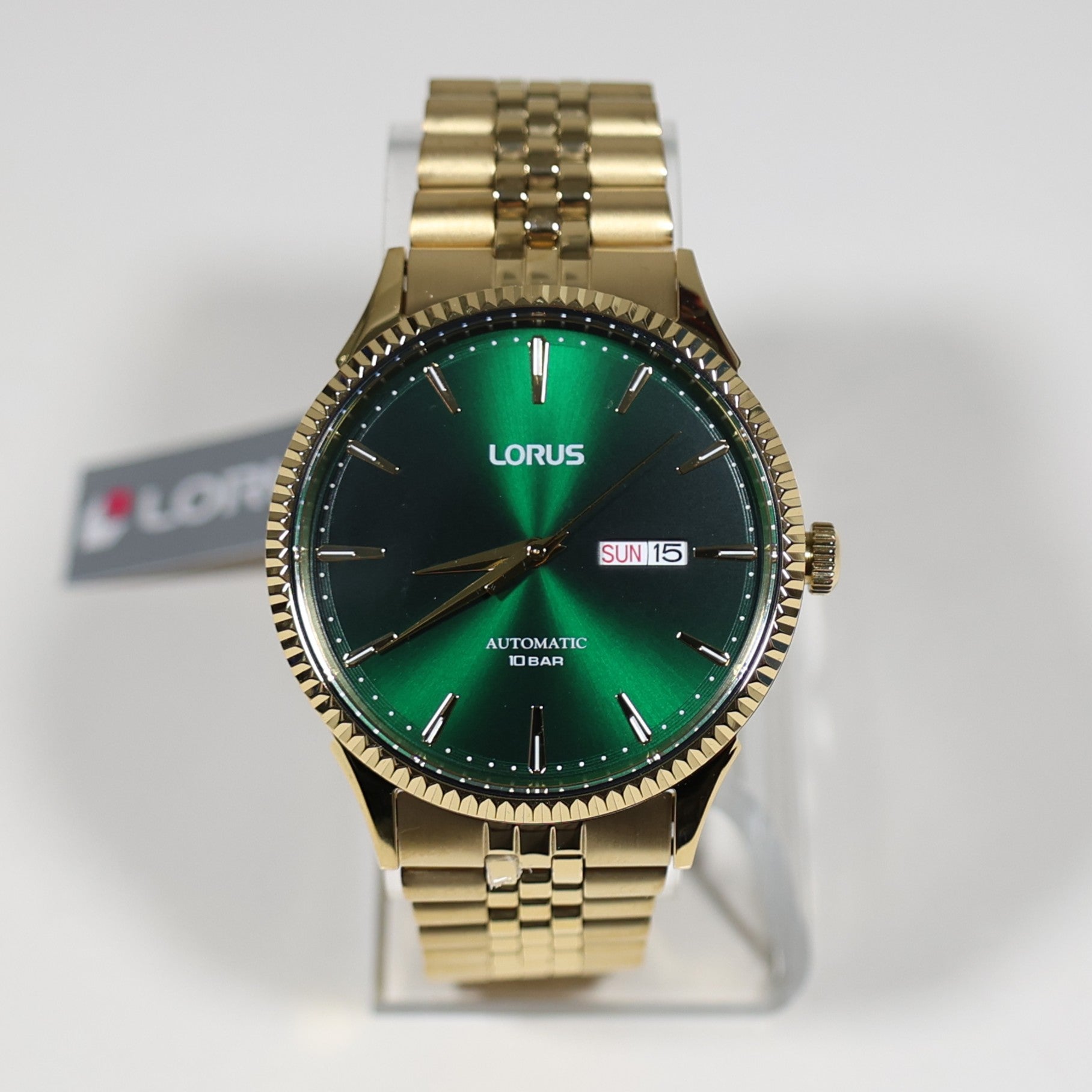 Lorus Classic Mens Gold Tone Green Dial Automatic Watch RL468AX9
