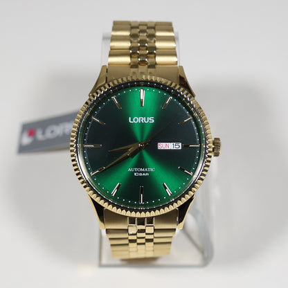 Lorus Classic Mens Gold Tone Green Dial Automatic Watch RL468AX9