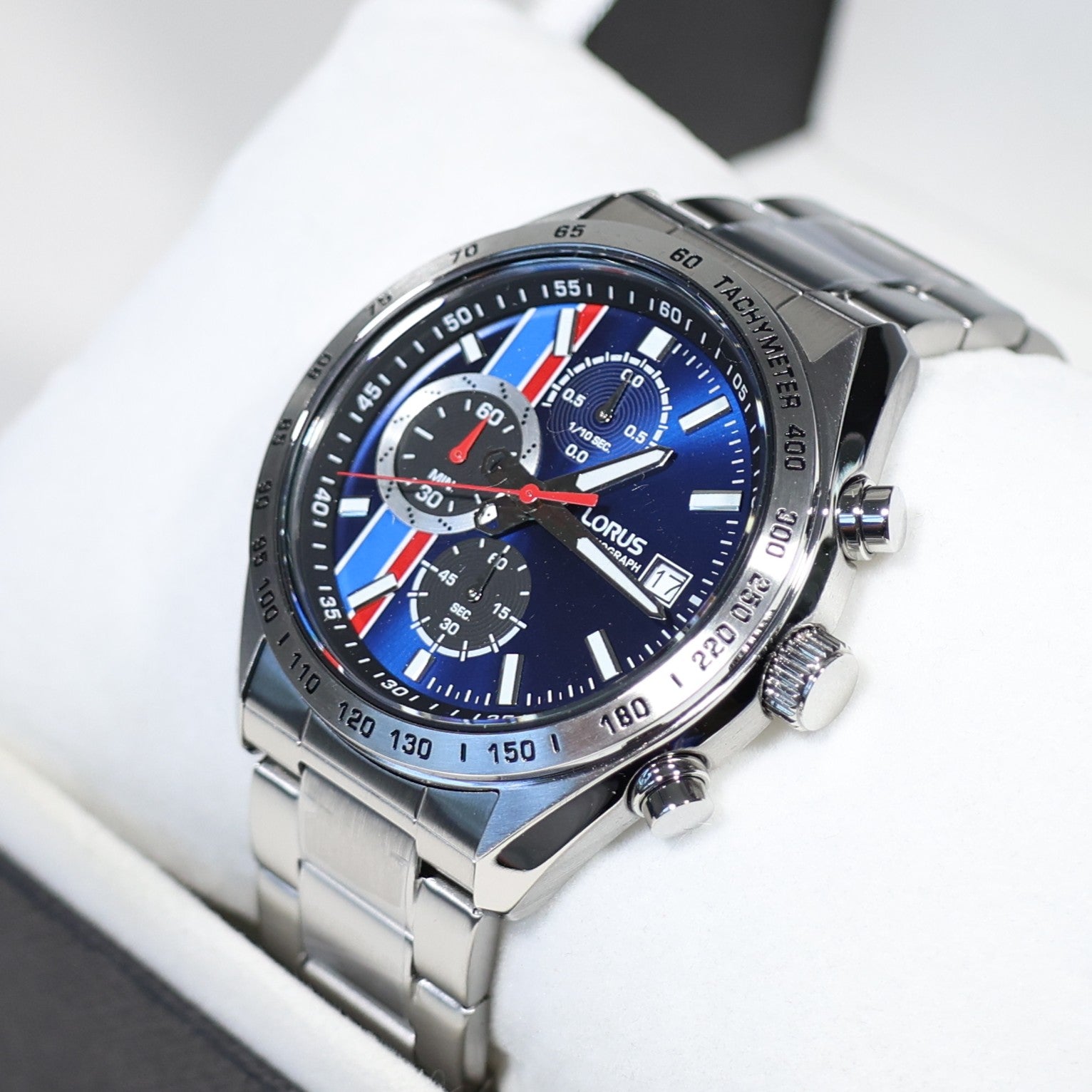 Lorus Stainless Steel Blue Dial Chronograph Men's Sports Watch RM393JX9