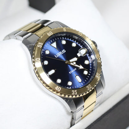 Lorus Men's Sports Two Tone Blue Dial Stainless Steel Watch RS970DX9
