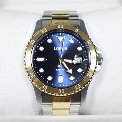 Lorus Men's Sports Two Tone Blue Dial Stainless Steel Watch RS970DX9