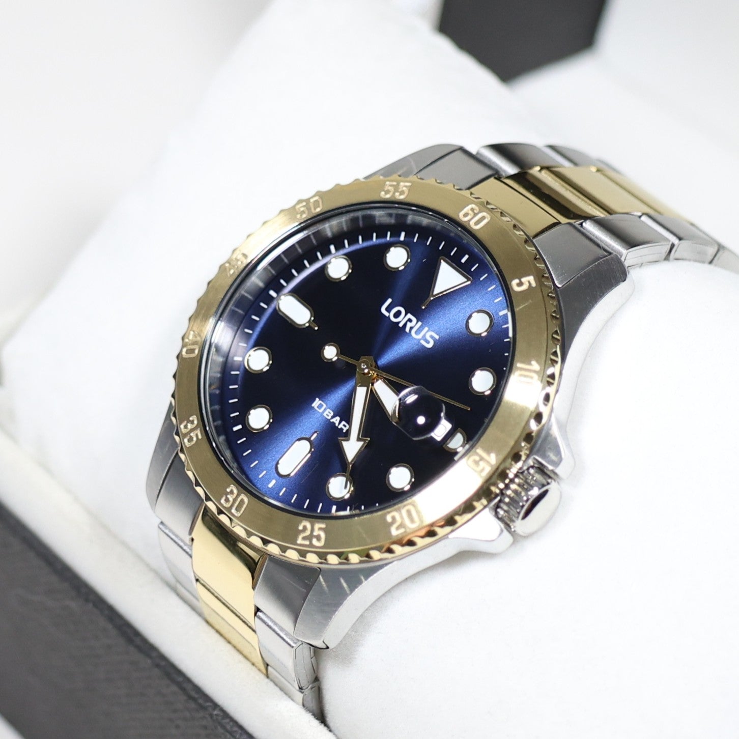 Lorus Men's Sports Two Tone Blue Dial Stainless Steel Watch RS970DX9