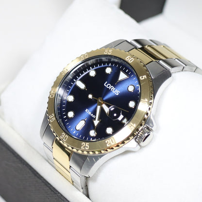 Lorus Men's Sports Two Tone Blue Dial Stainless Steel Watch RS970DX9