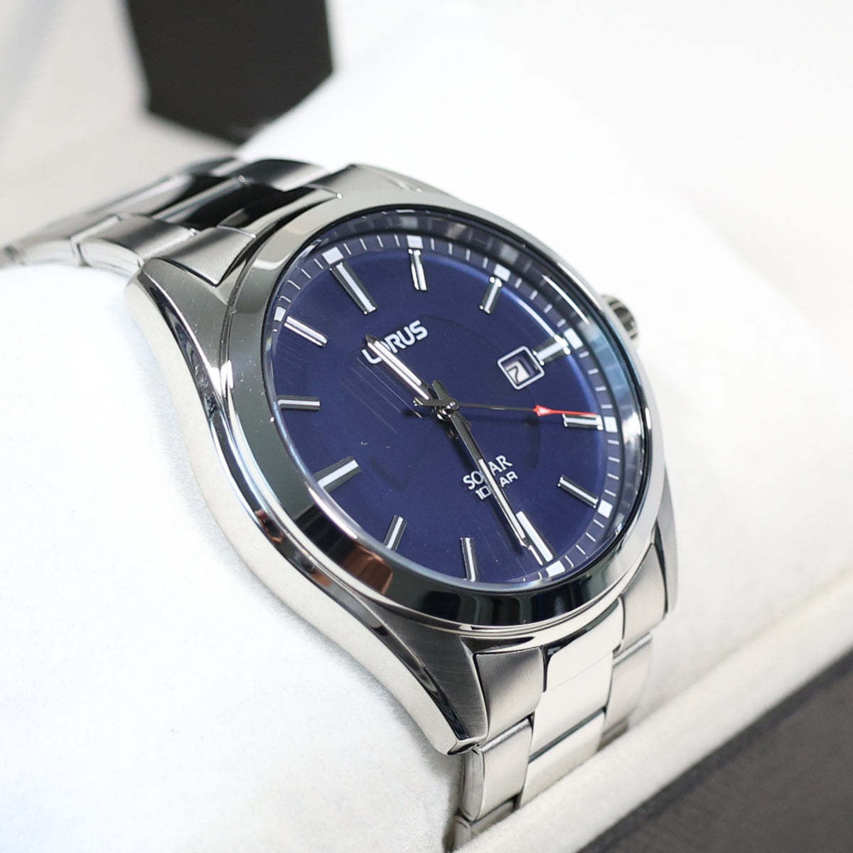 Lorus Stainless Steel Men's Blue Dial Solar Dress Watch RX329AX9