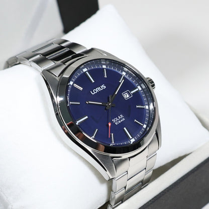 Lorus Stainless Steel Men's Blue Dial Solar Dress Watch RX329AX9 - Chronobuy