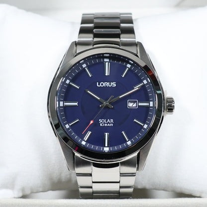 Lorus Stainless Steel Men's Blue Dial Solar Dress Watch RX329AX9 - Chronobuy