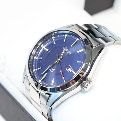 Lorus Stainless Steel Men's Blue Dial Solar Dress Watch RX329AX9