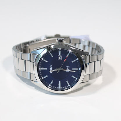 Lorus Stainless Steel Men's Blue Dial Solar Dress Watch RX329AX9