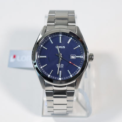 Lorus Stainless Steel Men's Blue Dial Solar Dress Watch RX329AX9