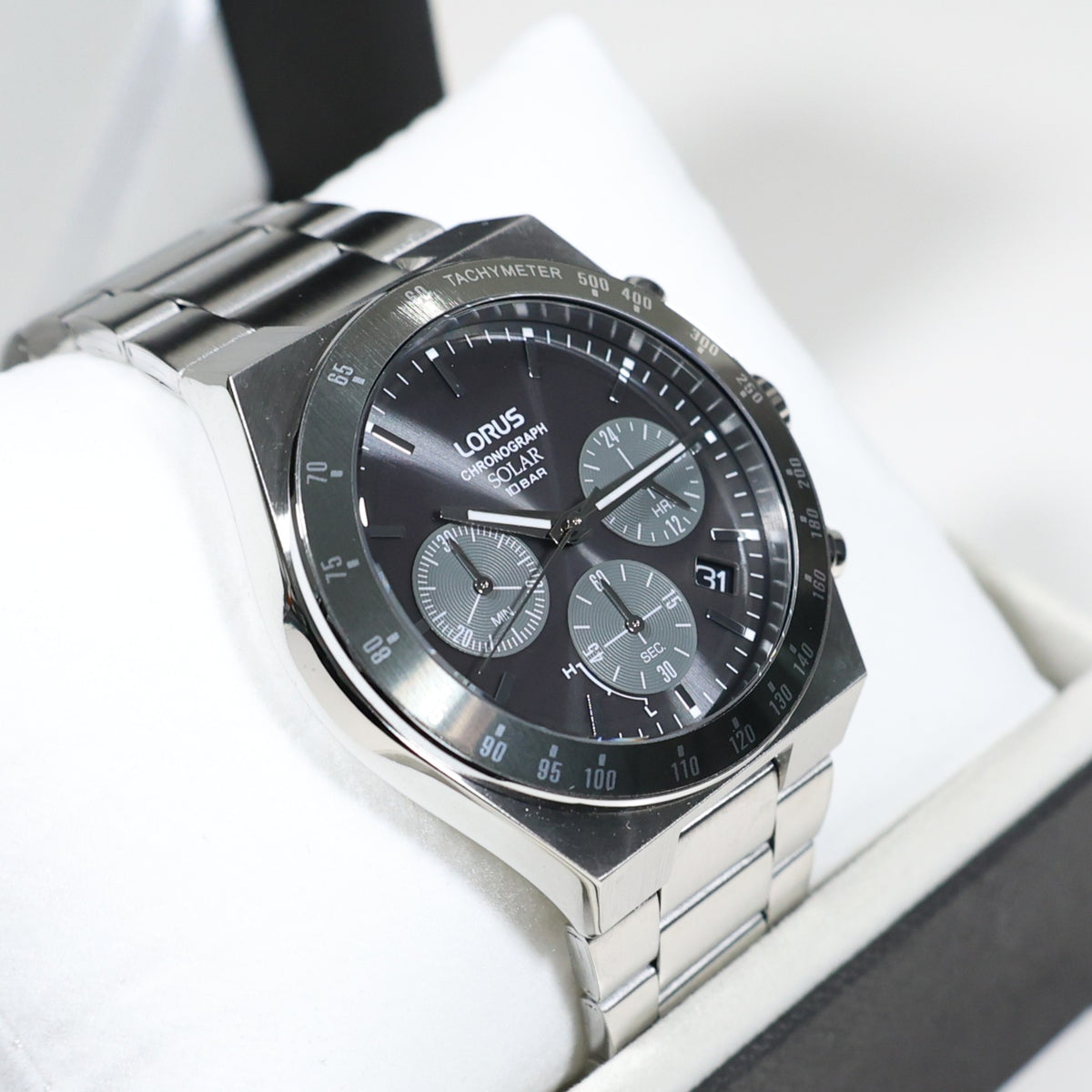 Lorus Stainless Steel Solar Gray Dial Chronograph Men's Watch RZ519AX9 - Chronobuy