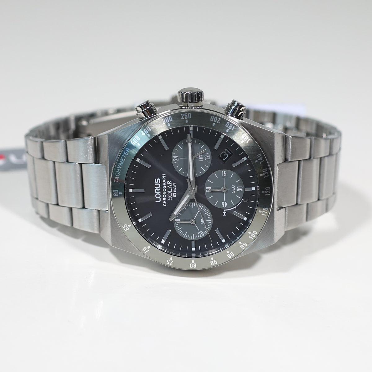 Lorus Stainless Steel Solar Gray Dial Chronograph Men's Watch RZ519AX9