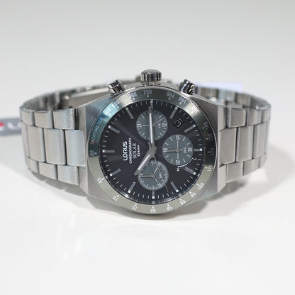 Lorus Stainless Steel Solar Gray Dial Chronograph Men's Watch RZ519AX9