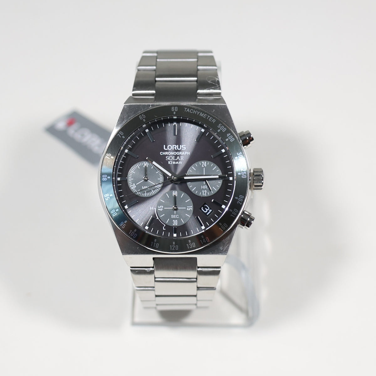 Lorus Stainless Steel Solar Gray Dial Chronograph Men's Watch RZ519AX9