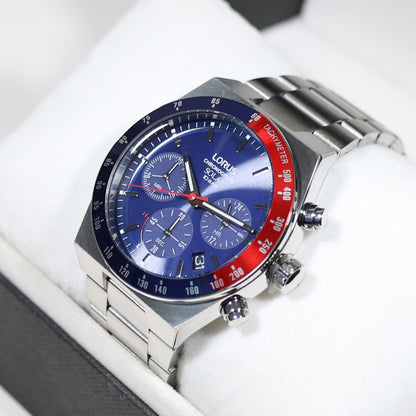 Lorus Stainless Steel Solar Blue Dial Chronograph Men's Watch RZ521AX9