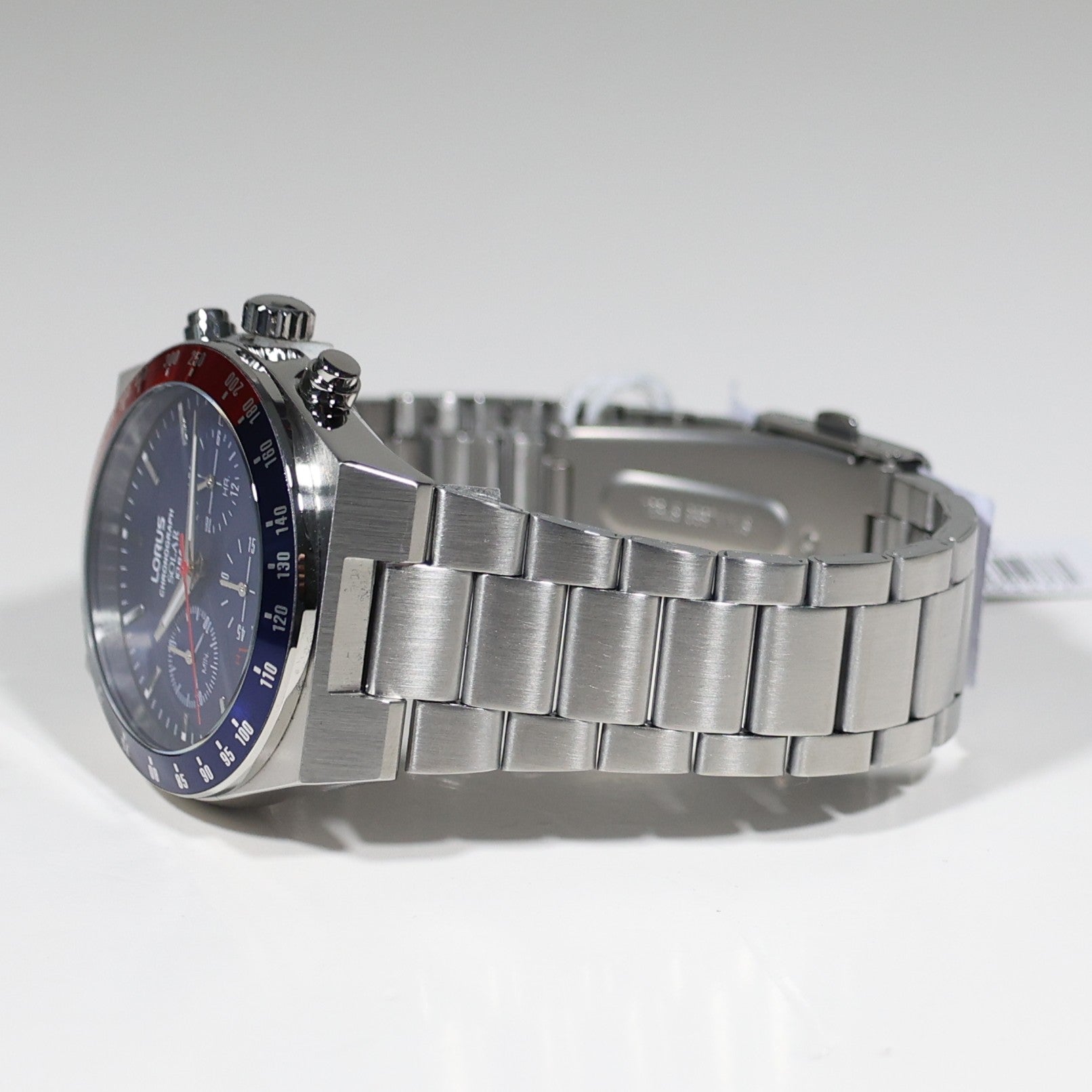 Lorus Stainless Steel Solar Blue Dial Chronograph Men's Watch RZ521AX9
