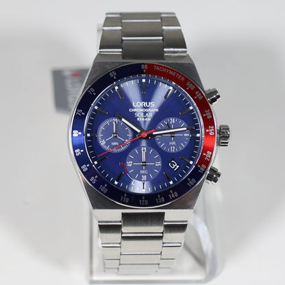 Lorus Stainless Steel Solar Blue Dial Chronograph Men's Watch RZ521AX9