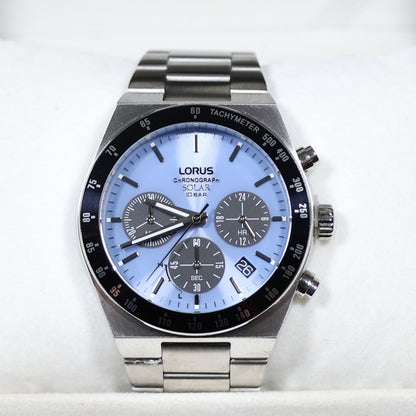 Lorus Stainless Steel Solar Blue Dial Chronograph Men's Watch RZ525AX9