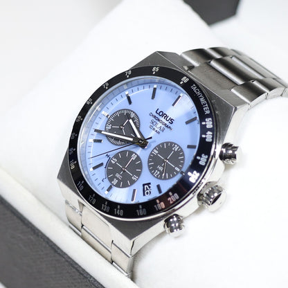 Lorus Stainless Steel Solar Blue Dial Chronograph Men's Watch RZ525AX9