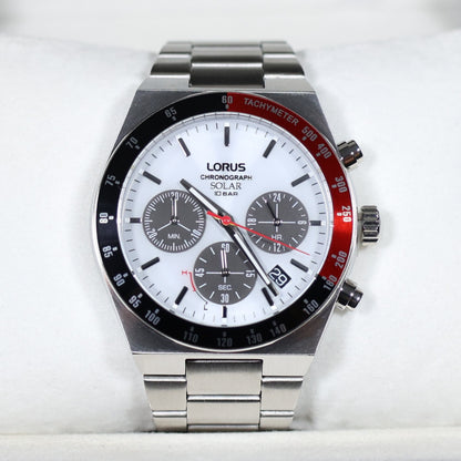 Lorus Stainless Steel Solar White Dial Chronograph Men's Watch RZ527AX9