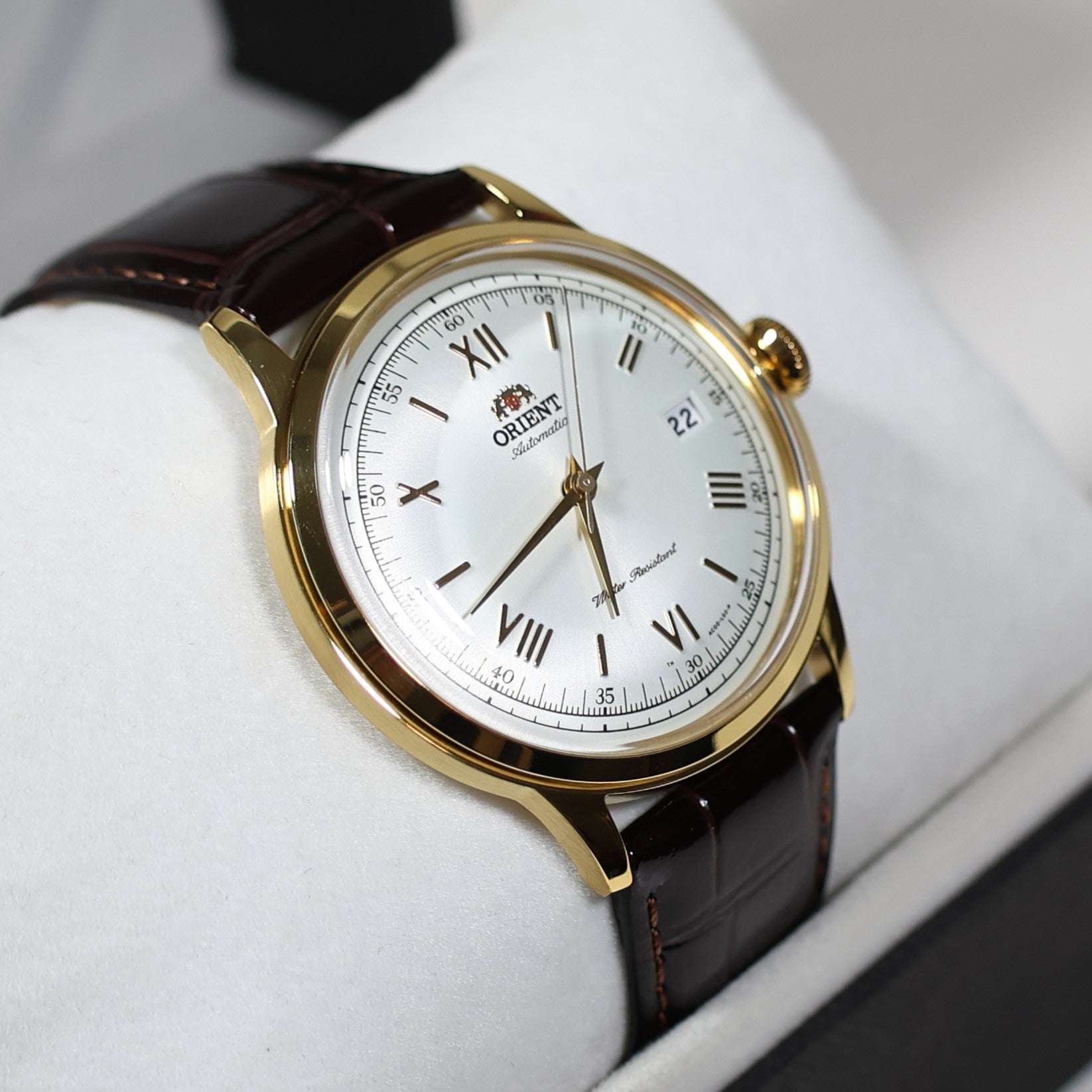 Orient Classic Gold Tone White Dial Brown Leather Strap Men's Watch TAC00007WO - Chronobuy