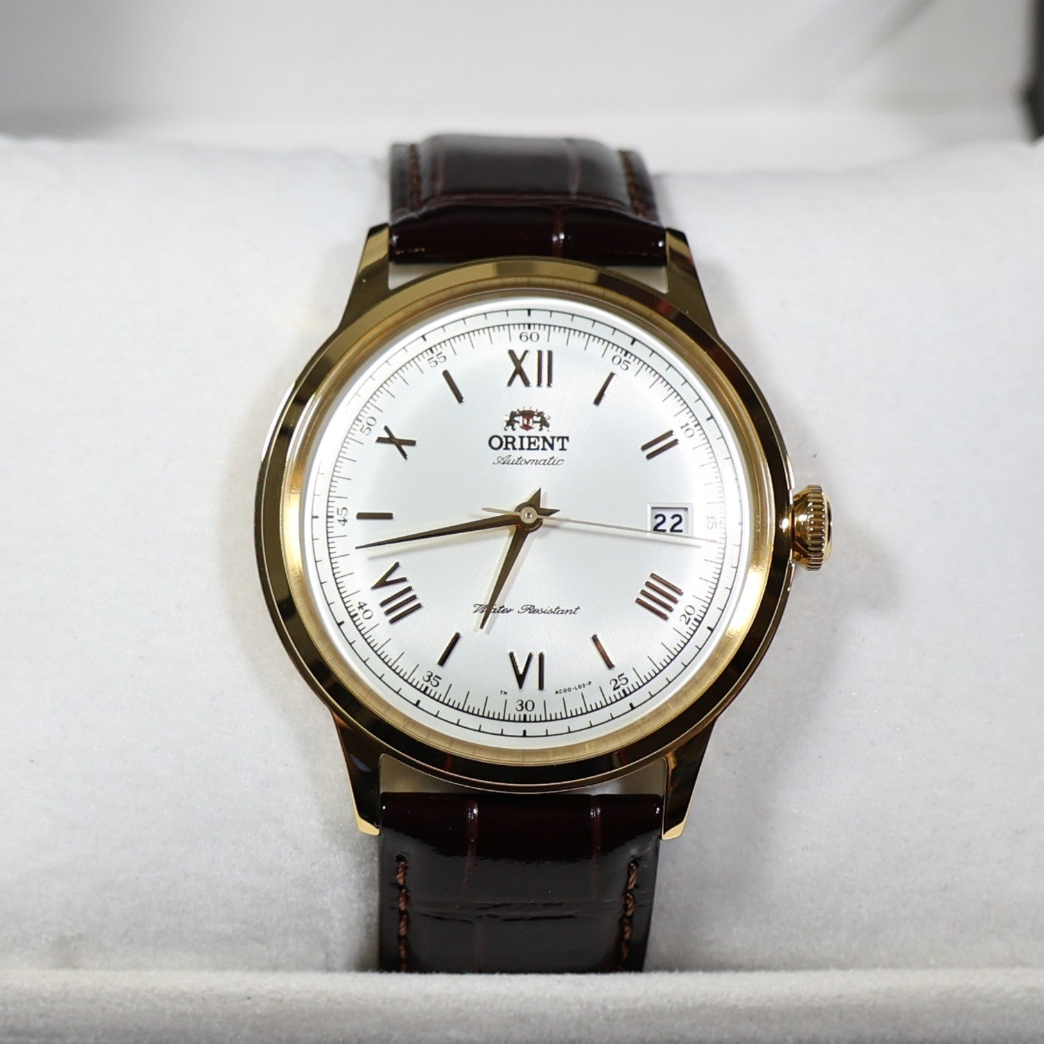 Orient Classic Gold Tone White Dial Brown Leather Strap Men's Watch TAC00007WO - Chronobuy
