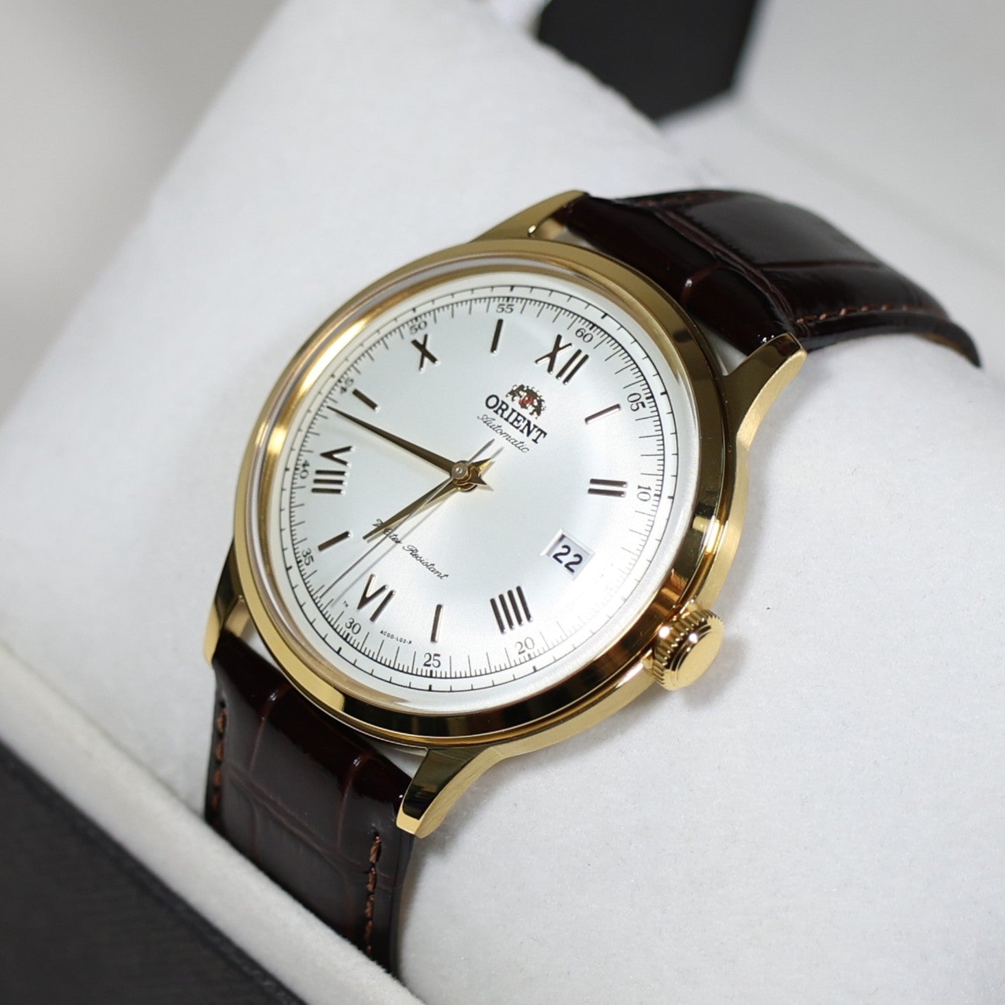 Orient Classic Gold Tone White Dial Brown Leather Strap Men's Watch TAC00007WO - Chronobuy