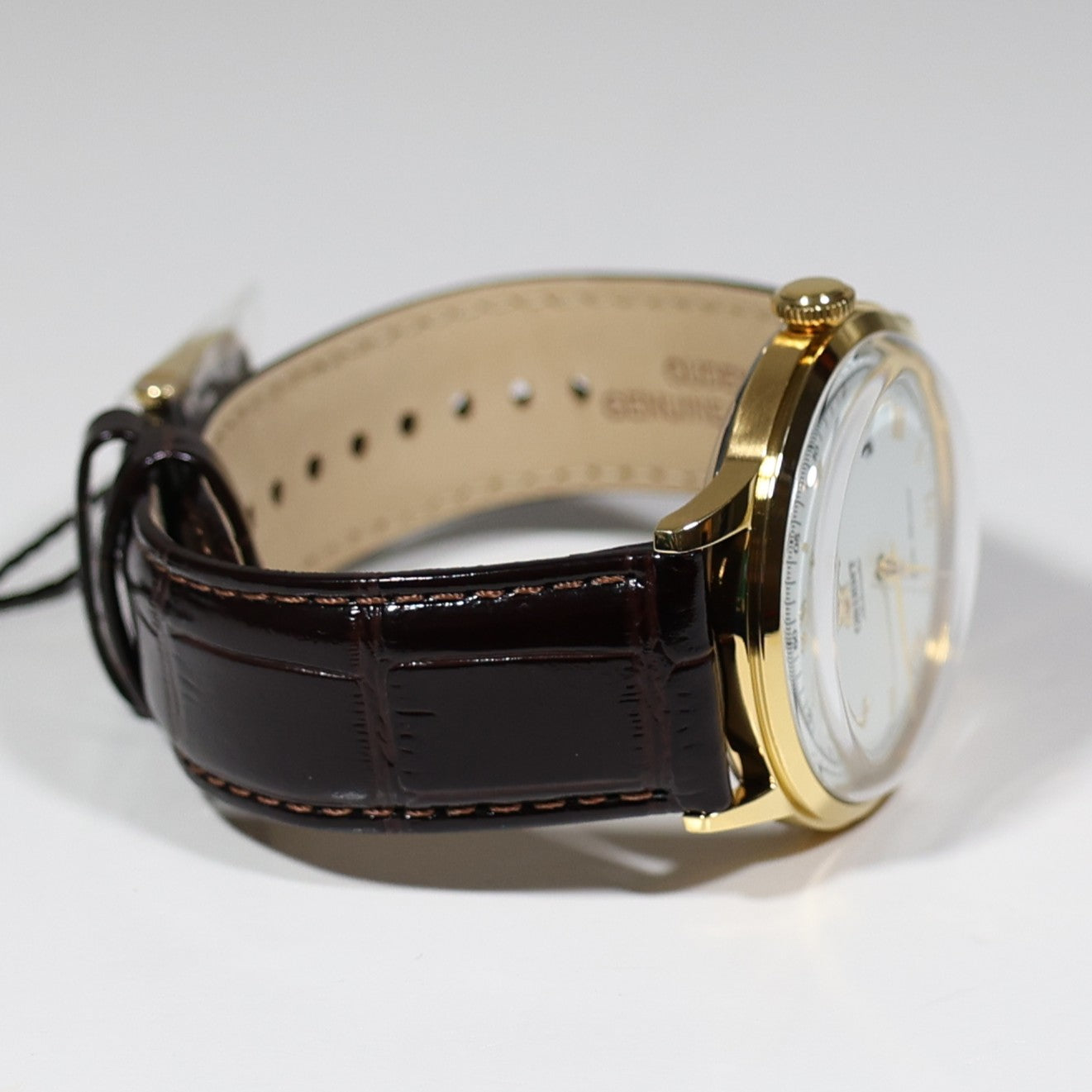 Orient Classic Gold Tone White Dial Brown Leather Strap Men's Watch TAC00007WO - Chronobuy