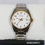Seiko Quartz Two Tone Men's White Dial Sapphire Crystal Watch SUR460P1