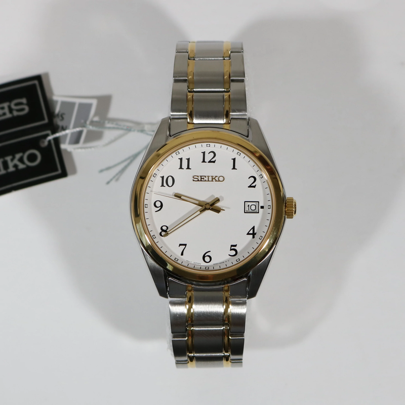 Seiko Quartz Two Tone Men's White Dial Sapphire Crystal Watch SUR460P1