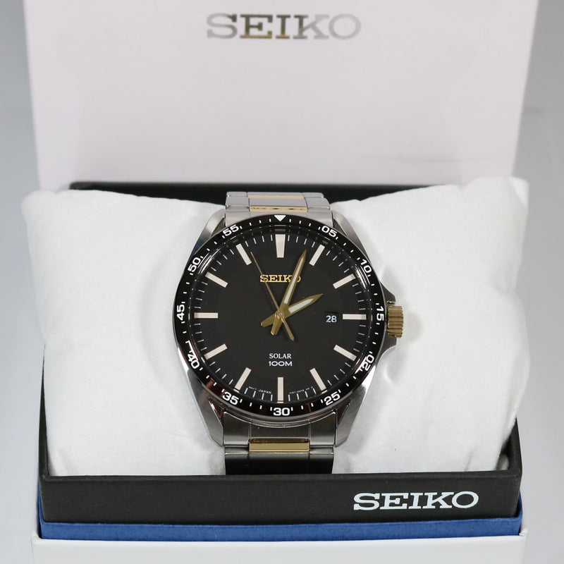 Seiko Men's Two Tone Solar Stainless Steel Watch SNE485P1 - Chronobuy