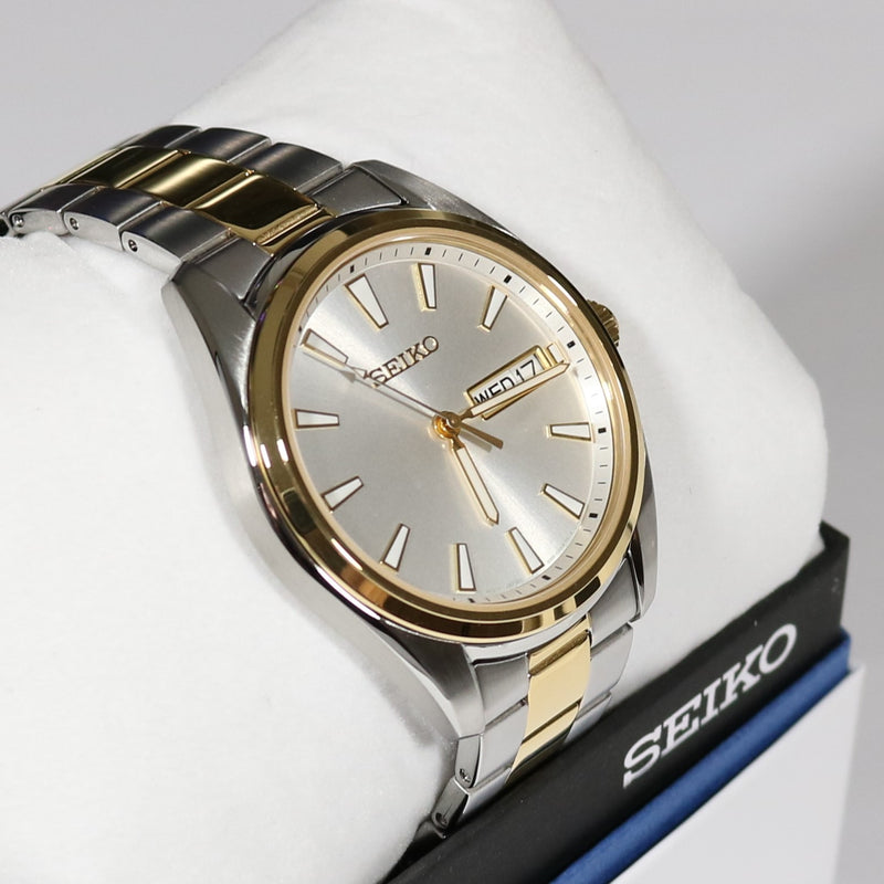 Seiko Neo Quartz Two Tone Stainless Steel Silver Dial Men's Dress Watch SUR446P1