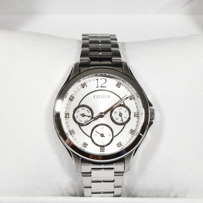 Citizen Women's White Crystal Dial Stainless Steel Watch ED8140-57A