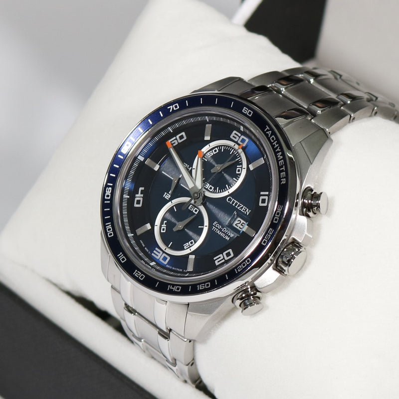 Citizen Eco-Drive Men's Super Titanium Blue Dial Chronograph Watch CA0345-51L