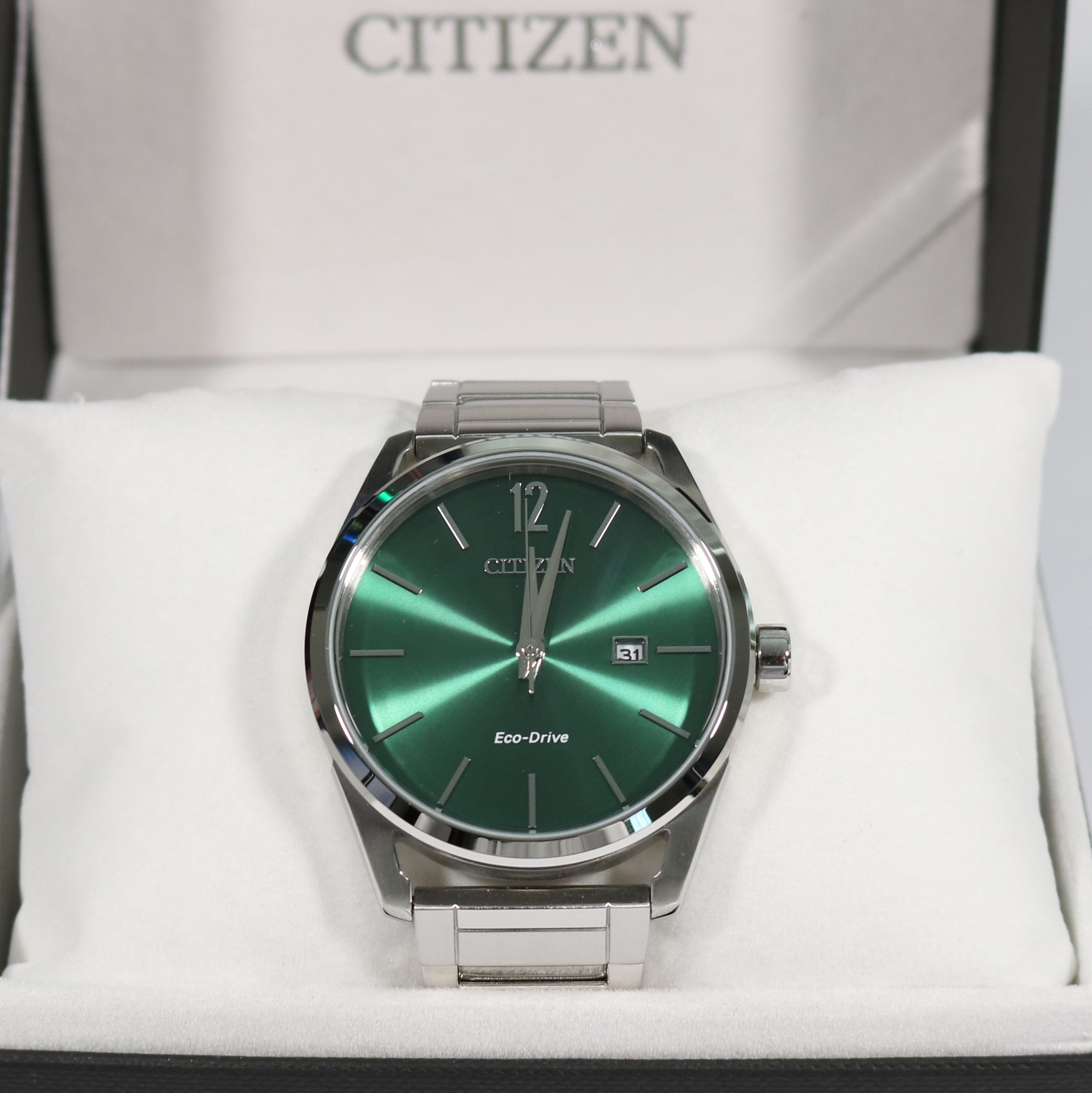 Citizen Eco-Drive Men's Green Dial Stainless Steel Watch BM7410