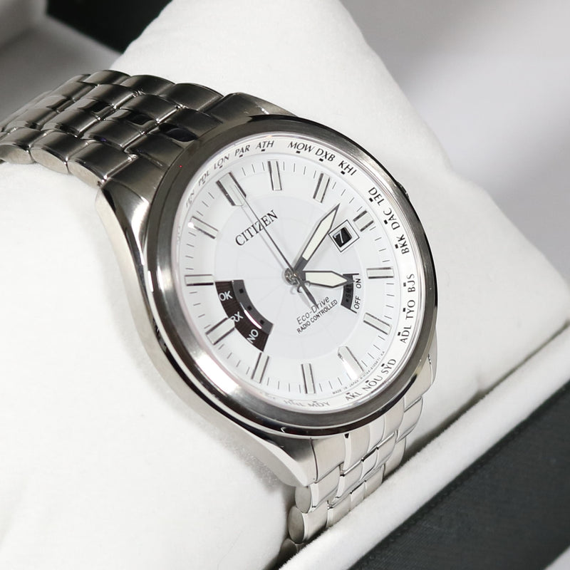 Citizen Eco Drive Radio Controlled White Black Dial Stainless