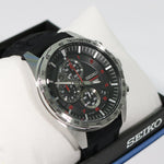 Seiko Men's Black Dial Chronograph Rubber Strap Watch SSB325P1 - Chronobuy