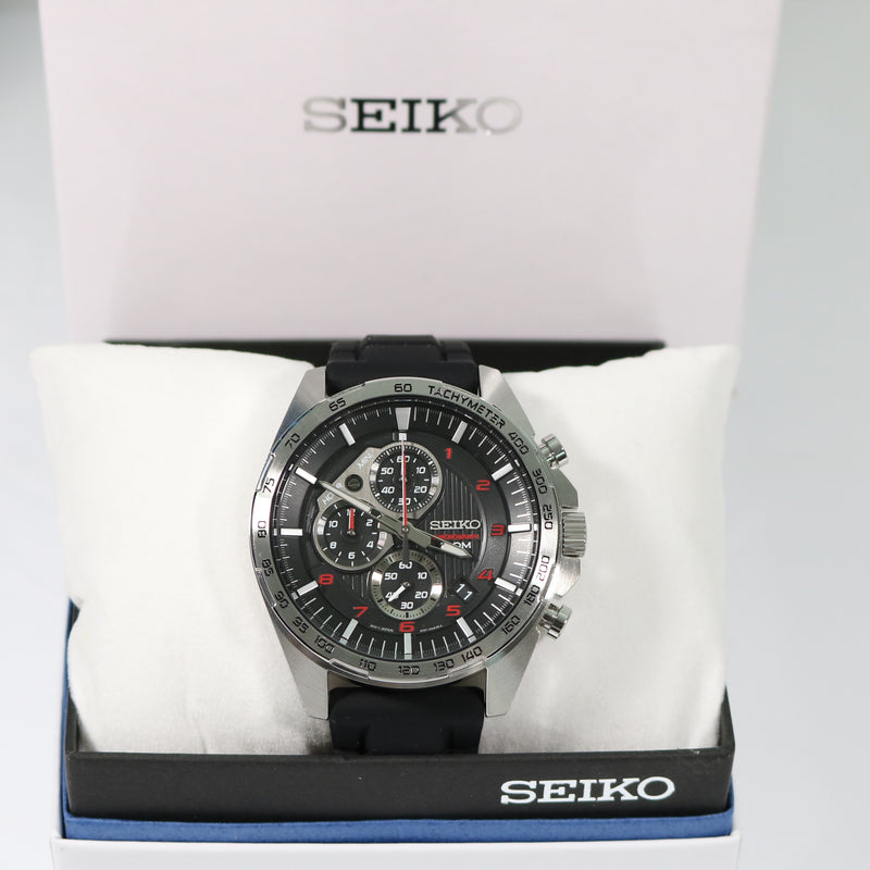 Seiko Men's Black Dial Chronograph Rubber Strap Watch SSB325P1 - Chronobuy
