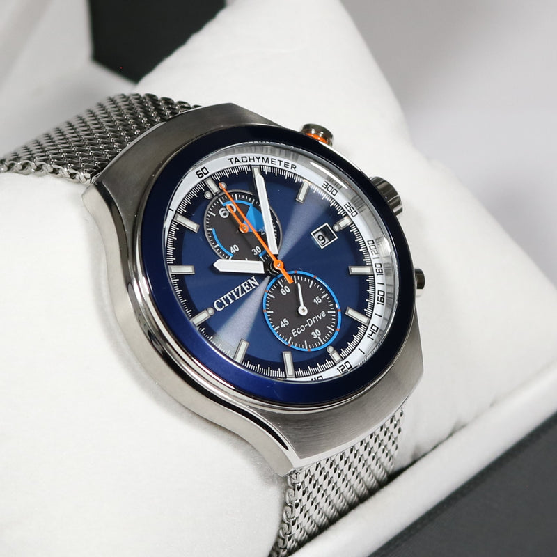 Citizen Eco Drive Blue Dial Mesh Strap Chronograph Men s Watch CA7011 Chronobuy