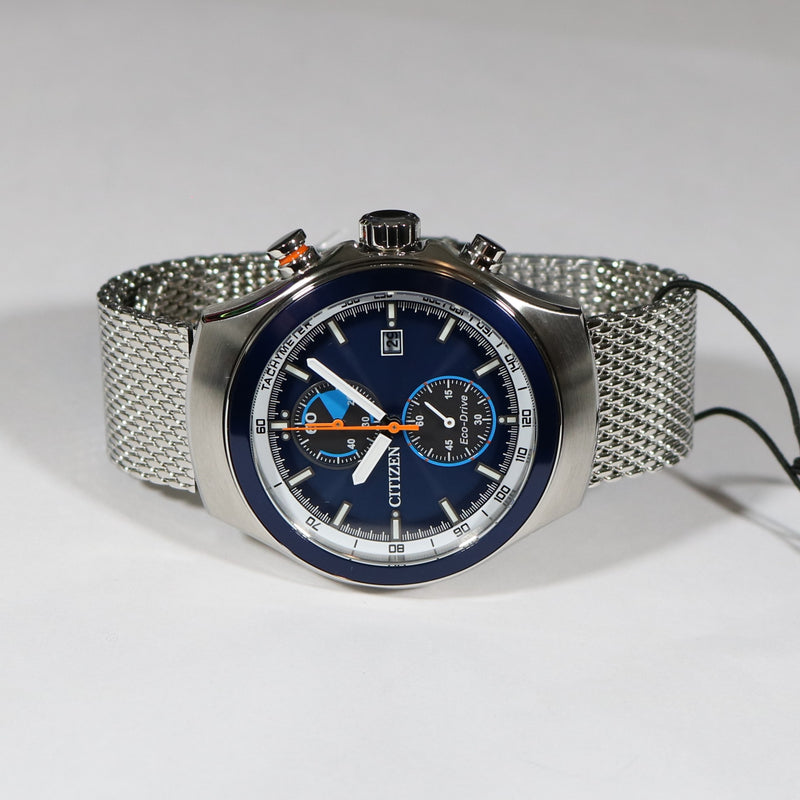 Citizen Eco Drive Blue Dial Mesh Strap Chronograph Men's Watch CA7011- –  Chronobuy